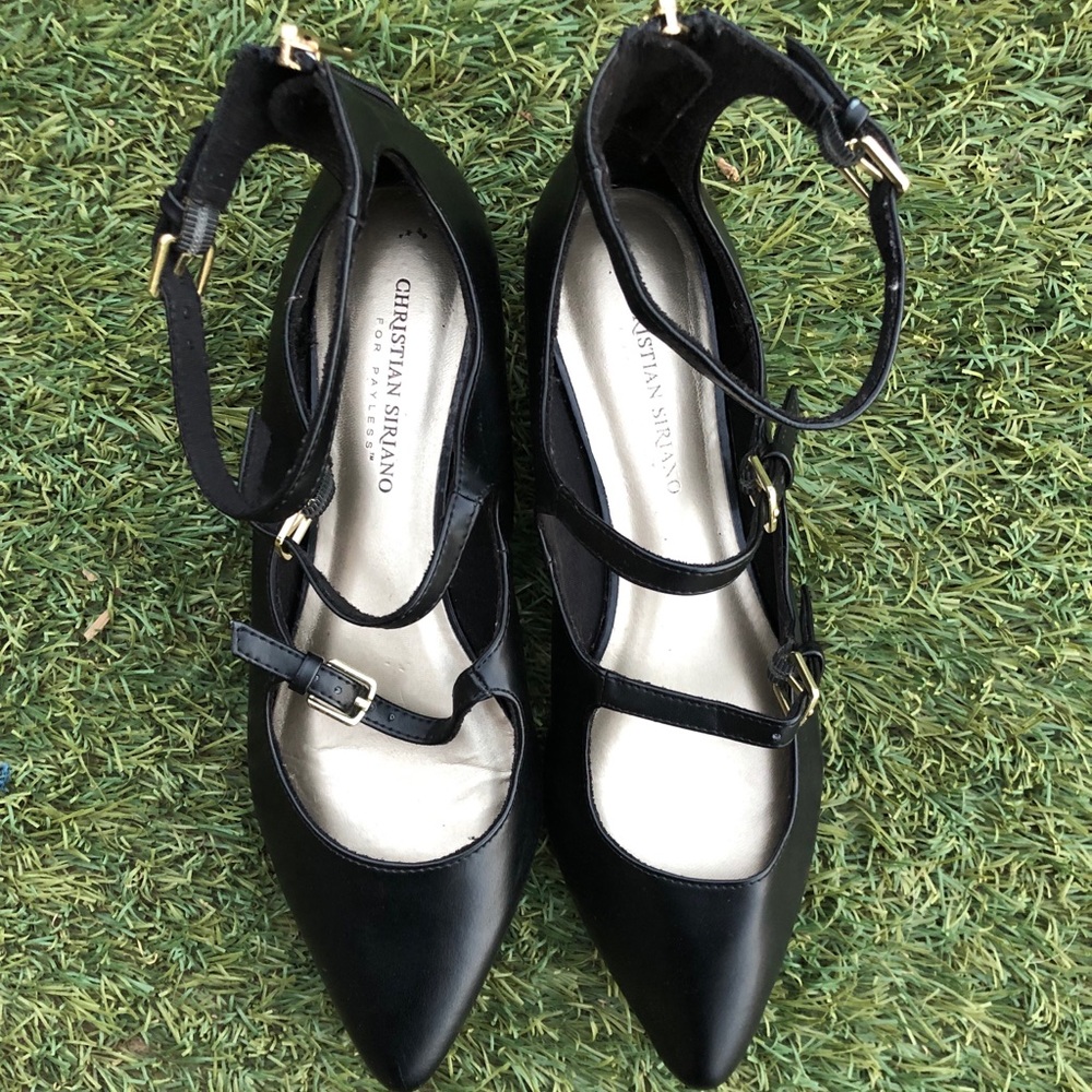 Christian Siriano Black 3 Strap Pointed Flat